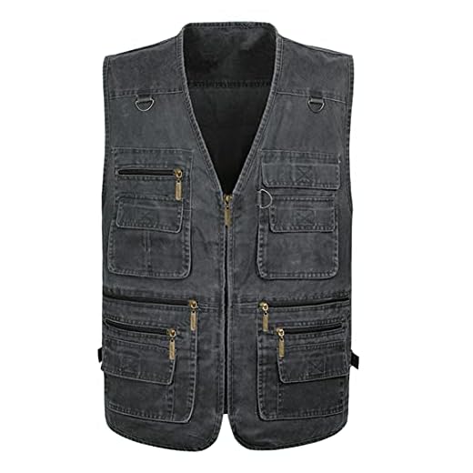 Hommes Classique Gilet de Plein air,Hwalleum Homme Multi-Poches Coton Veste sans Manche de Sport de Voyage,Gilet de Pêche Veste de Loisirs pour Camping,Chasse,Photographie,Militaire Tactique,Randonnée