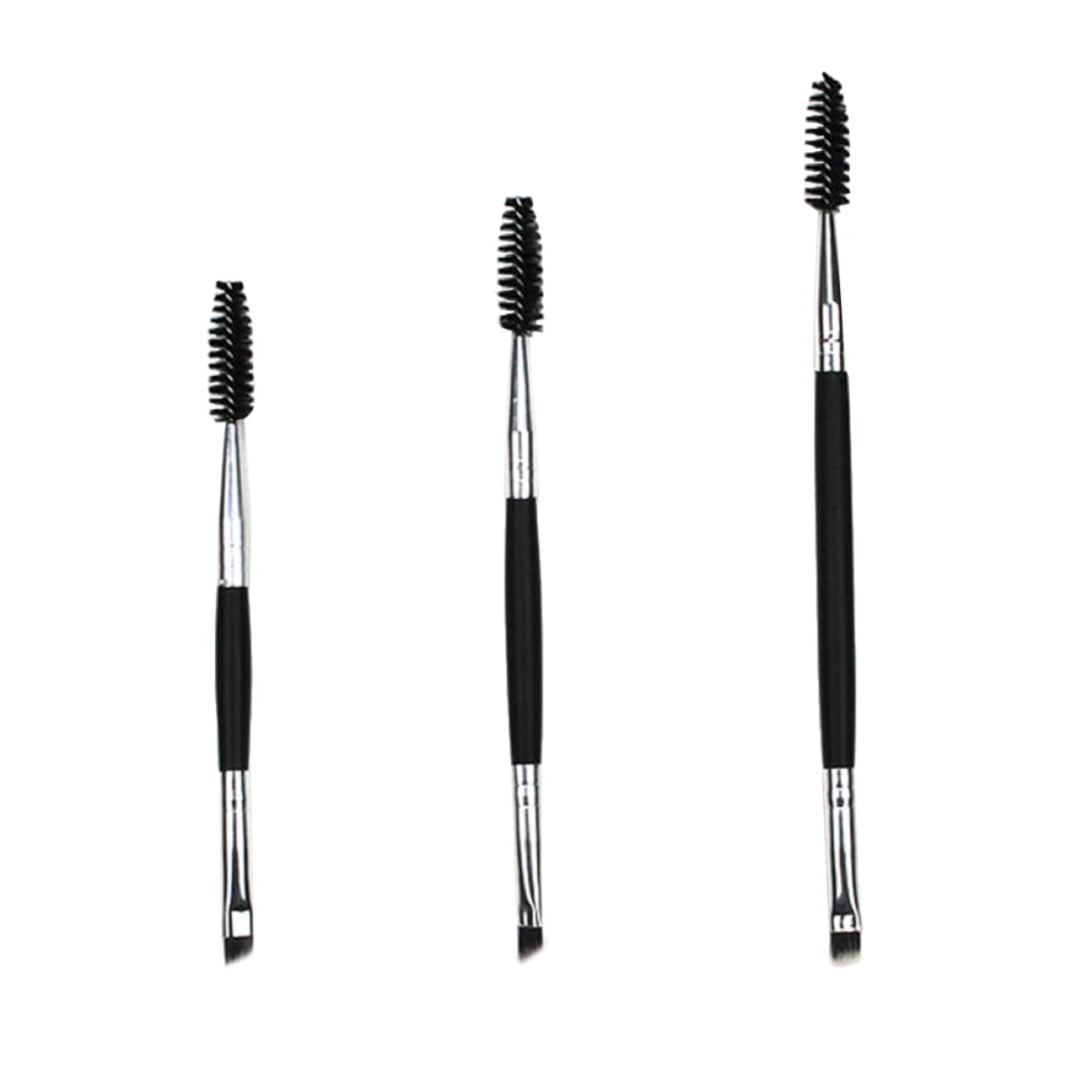 SHERCHPRY 3Pcs Professional Eyebrow and Eyelash Brush Dual Ended Makeup Brush with Wooden Handle Includes Spiral Eyelash Comb and Eyebrow Brush for Women Black