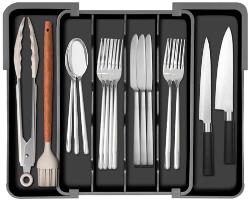 Homecor Silverware Organizer - Expandable Kitchen Drawer Organizer Utensil Holder, BPA Free Flatware and Cutlery Tray for Spoons Forks Knives, Plastic Kitchen Organizer and Storage by Homecor - Used condition - US$8.90