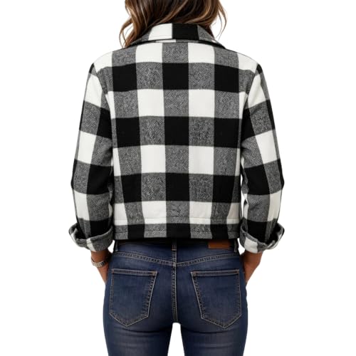 Elneeya Cropped Jacket Women Plaid Fashion Button Up Collared Fall Coats - image 2