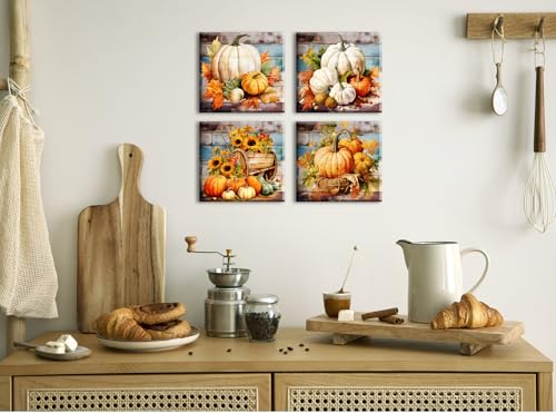 Rustic-Pumpkin-Wall-Art-Fall-Themed-Maple-Leaves-Sunflower-Canvas-Wall-Decor-for-Kitchen-Living-Room-Home-Decorations-Farmhouse-Autumn-Pictures-Vintage-Wood-Grain-Prints-Modern-Artworks-12×12-4-Pcs Rustic Pumpkin Wall Art Fall Themed Maple Leaves Sunflower Canvas Wall Decor for Kitchen Living Room Home Decorations Farmhouse Autumn Pictures Vintage Wood Grain Prints Modern Artworks 12×12 4 Pcs