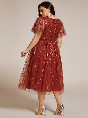 Image of Ever-Pretty Womens Embroidered Tulle Plus Size Cocktail Evening Party Dress A-Line Midi Wedding Guest Dresses for Curvy Women