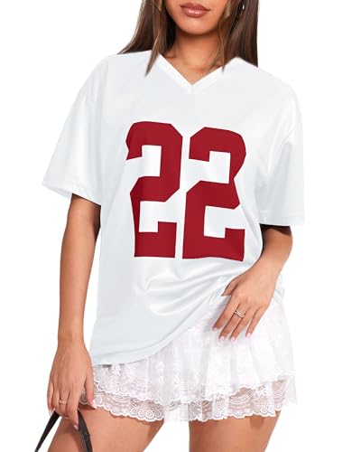 Oversized Jersey Shirts for Women Y2k Blokette Tops V Neck Number Graphic Tees Short Sleeve T-Shirt Black White