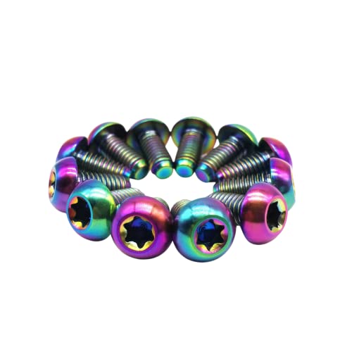 Image of RISON Titanium Bolts M5x10mm Titanium Button Torx Head Bolt Screw M5 Bolts Bicycle Disc Brake Universal Rainbow Star Round Head Ti Bolt for MTB and Bicycle Motorcycle Pack of 6