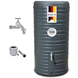 GARANTIA Nordic 2in1 Komplett-Set Regentonne 300 Liter Graphite Grey inkl. Chrom-Auslaufhahn und Fallrohranschluss - Regentonne, Wassertank, Regenfass, Regenwassertonne, Wasserbehälter, Fass