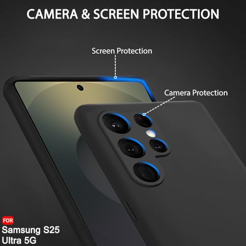 Image of TheGiftKart Liquid Silicone Back Cover Case for Samsung Galaxy S25 Ultra 5G | Soft Micro-Fibre Lining Inside | Camera & Screen Protection | Shockproof Case for Samsung S25 Ultra (Silicone, Black)