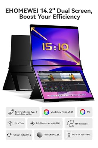 Image of EHOMEWEI X1 Air, 14.2 Inch 2.8K IPS Display, 90Hz Dual-Screen, 400 Nit Brightness, 100% sRGB (Dual-Screen 14.2 inch No-Touch, 14.2 inch)