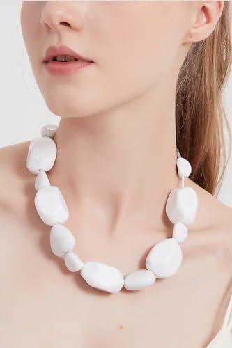 Giuesytic White Beaded Rock Bone Pebble Choker Classic Statement Necklace Halloween Costumes for Women Cosplay Accessories Carnival Accessory Jewelry 7