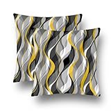 Black and Yellow Grey Throw Pillow Covers Set of 2 Modern Geometric Lines Cushion Covers for Living Room Sofa Accent Home Decor Abstract Art Decorative Pillowcases Outdoor Pillows Covers 18'x18' White