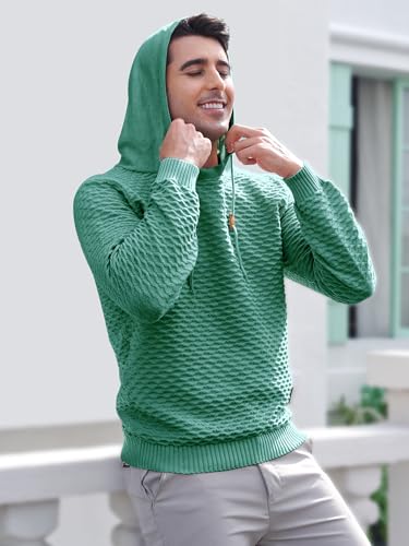 Mens Hooded Sweatshirt Casual Long Sleeve Drawstring Solid Knitted Hoodie Pullover Sweater2