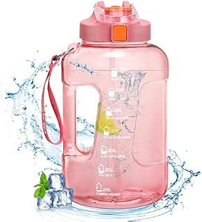 Glaxcidy 2 In 1 Water Bottle with Straw and Lid, 2.5L Sports Water Bottle with Time Markings and Wide Mouth, BPA Free Daily Water Intake Bottle for Gym and Exercise(Pink)