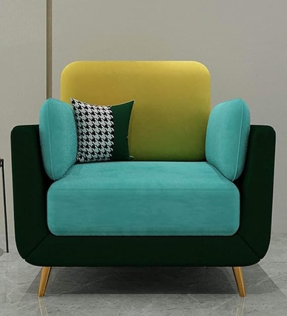 Image of Stylish & Modern Cushioned Couch Relax sectional Sofa in Fabric & Velvet and Heavy Duty Sofa for bedrooms, Living rooms Guest rooms Home and Office-(One seater Sky Blue & Green).