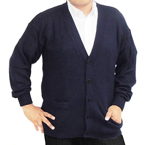 ALPACA CARDIGAN GOLF SWEATER JERSEY V neck buttons and Pockets made in PERU NAVY BUE L