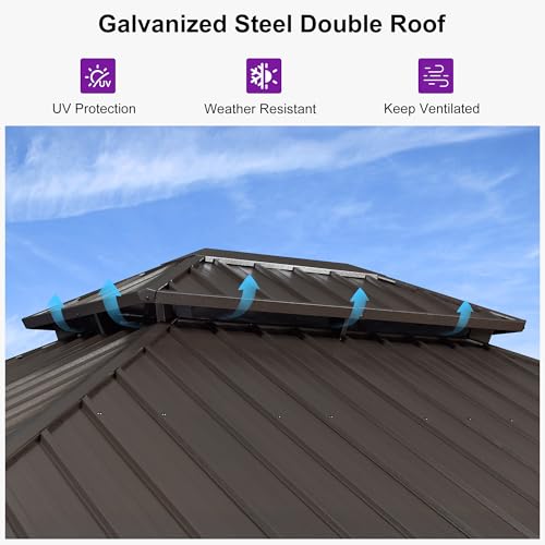 PURPLE LEAF 12’ X 14’ Outdoor Hardtop Gazebo Metal Frame Galvanized Steel Double Roof with Curtains and Nettings for Patio Desk Backyard Bronze - Image 3