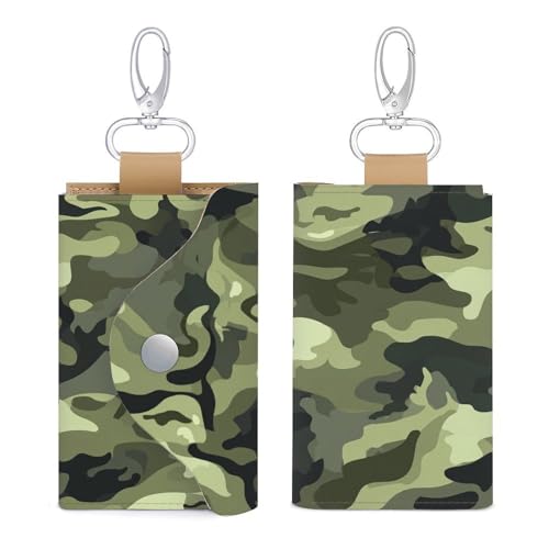 Dark Green Camouflage Pattern Key Holder Bag PU Leather ID Card Holder Keychains Case Cover for Men Women3