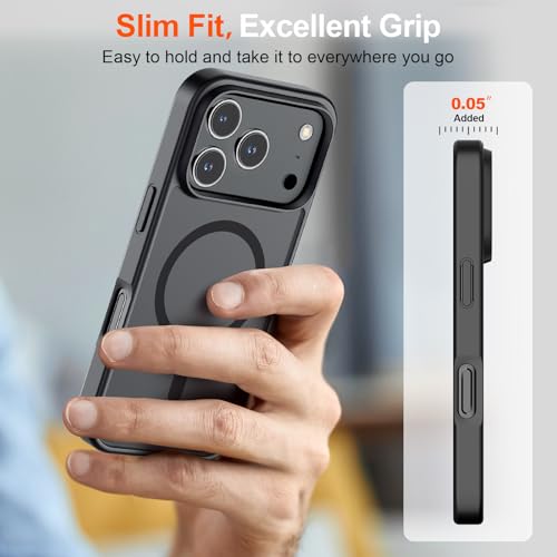 Image of SUPFINE Magnetic for iPhone 17 Pro Max Case (Compatible with MagSafe)(Military Grade Drop Protection) Translucent Matte Shockproof with Anti-Fingerprint Phone Cover, Black