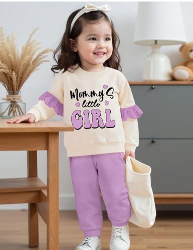 Toddler Girl Clothes Ruffle Long Sleeve Baby Girl Clothes Solid Crewneck 2pcs Outfits Sweatshirt Pant Sets 12M-4T
