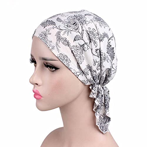 Image of beauty YFJH Women Stretch Cotton Print Sleep Turban Hat Headwear Scarf Chemo Beanie Cap for Cancer Hair Loss