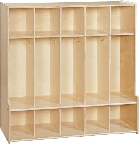 Image of Contender 5-Section Coat Locker with Bench & Cubby Storage for Kids, Backpack Organizer with Cubbies Storage for Daycare, Preschool, Kindergarten [Natural]