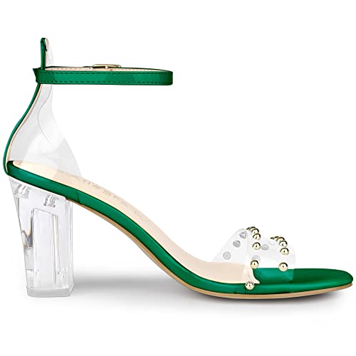 Allegra K Women's Clear Block Heel Ankle Strap Green Heeled Sandals 7 M Us #TOP6