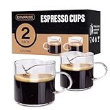 Ofvpaink 2 PACK Espresso Cups, 4 OZ Double Spouts Cups, Espresso Shot Glasses with Handle, Clear Glass Milk Cup