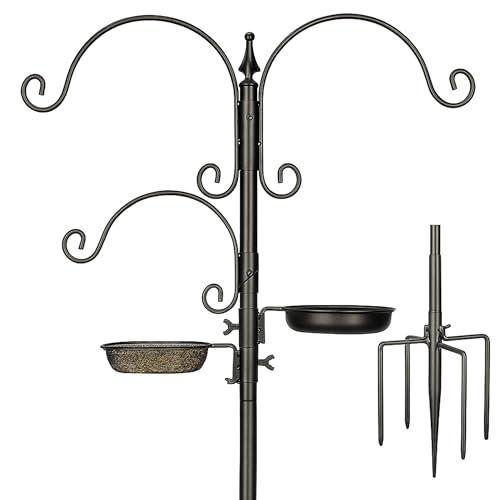 Backyard Expressions Bird Feeding Station Kit - 75' Bird Feeder Pole with 5 Prong Base and Stand for Outdoors - Black