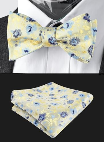 Image of Alizeal Mens 2pcs Floral Pattern Bow Tie Set | Self-tied Pocket Square Colorful Perfect for Weddings Proms Business