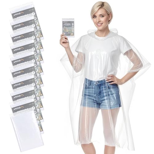 Image of APEXUP Disposable Rain Ponchos for Adults, 5PK /10PK /50PK Emergency Rain Poncho for Camping Hiking Travelling