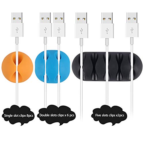 image for Shintop Cable Clips, 16 Pack Colorful Cord Holders Self Adhesive Cable