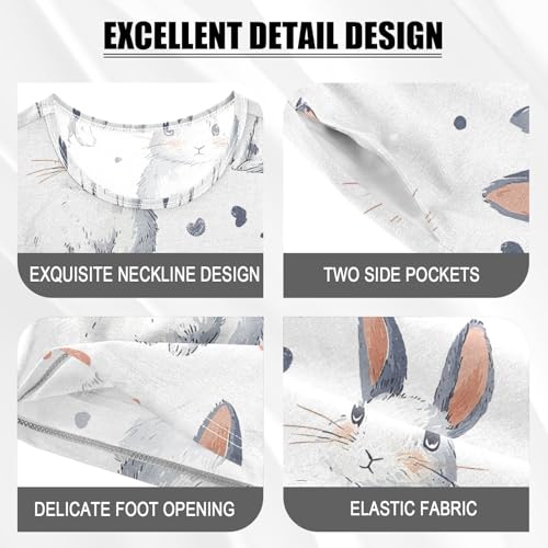 ALAZA Rabbit Bunny Love Cartoon Pajamas Set Short Sleeve Cotton Sleepwear Summer Pjs 2 Piece 5-14Y4