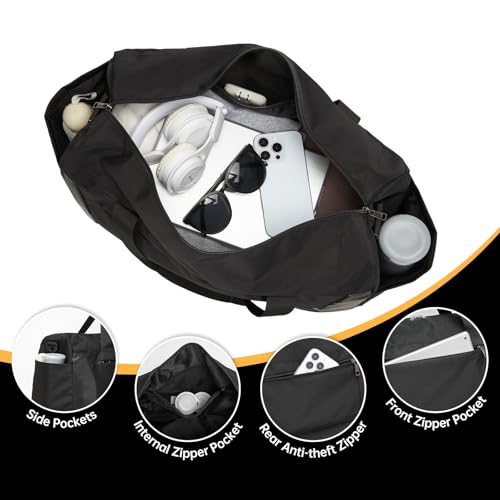 seyfocnia Gym Duffel Bag with Shoe Compartment, Lightweight Travel Bag for Men Women Carry On Overnight Bag Weekender Bag for Workout Sport-Black2
