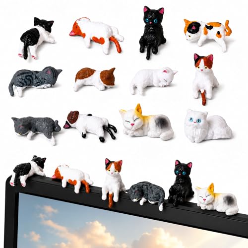 Mqaue 12PCS Mini Cat Figurines, Cute Resin Cat Decor for Car Dashboard, Computer Monitor, Desk, Shelves & Home, Adorable Kitty Miniature Ornaments, Funny Decorations & Gifts for Cat Lovers