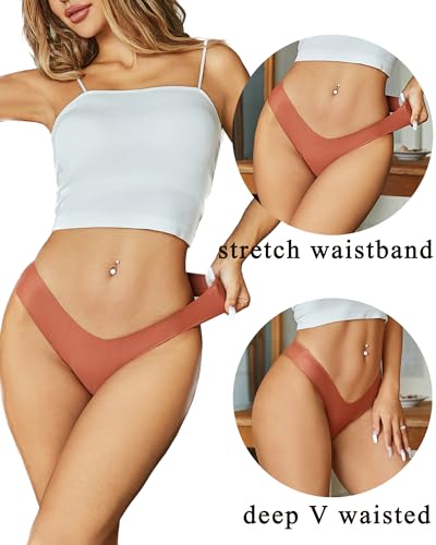 FINETOO Seamless Thongs for Women Sexy No Show Panties Invisible V-waisted Stretch Ladies Underwear 6 Pack2
