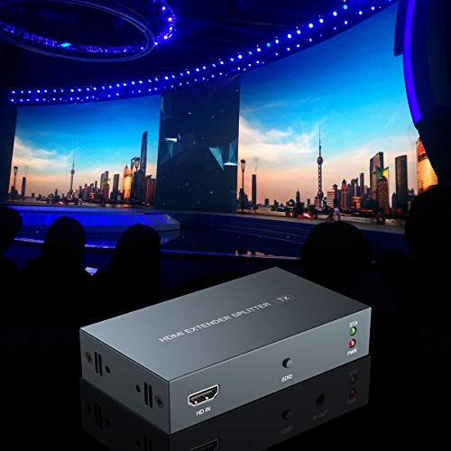 Hdmi Extender 1 To 2 Splitter Transmit 1080P Hd Video Over 50M/165Ft Ethernet Cat5E/6 With 2 Hdmi Local Output, Works With Computer/Camera/Projector/Tv #TOP5