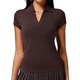 Xnihocha Women's Golf Athletic Short Sleeve New Top - Quick Dry Deep V Collar Naked Feel Soft Comfort Outdoor Running Fitness Tennis Wear Coffee XX-Large