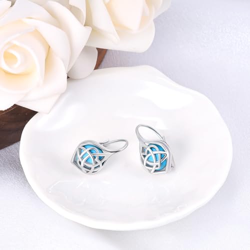 Celtic Knot Turquoise Earrings for Women Sterling Silver Hypallergenic Leverback Earrings Classic Jewelry Gifts for Mom Wife3