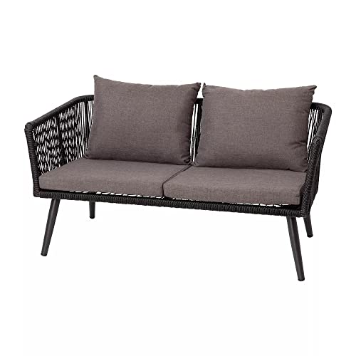 Image of DEVOKO Outdoor and Indoor 4 Seater Sofa with Center Table and Cushion Rope Chairs Set for Garden, Balcony (Black & Dark Grey)