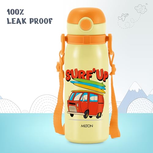 Image of MILTON Torque 650 ISI Certified Stainless Steel Water Bottle, Leak Proof, Rust Proof, Single walled,1 Yr Warranty, Ideal Sipper Water Bottle for School Kids Bottle, 625 ml, Ivory (Surf'Up)