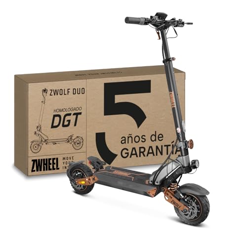 ZWHEEL ZWOLF DUO | Patinete Eléctrico Adultos Homologado DGT - 1000W-2000W Max, 70km Autonomía, Geolocalización, Suspensión Híbrida Ajustable, Frenos Hidráulicos Regeneradores AER - Ruedas 10' Offroad