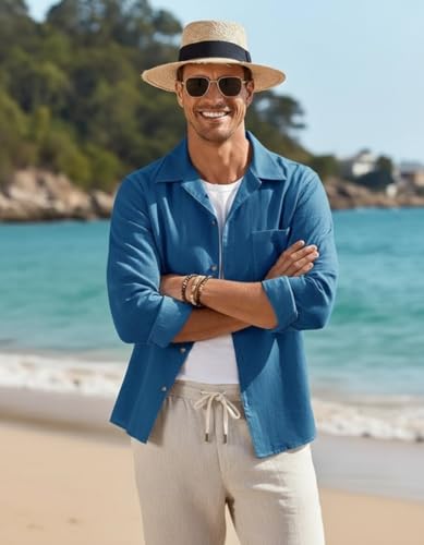 Image of Combo of Men's Casual Cotton Blend Shirt || Long Sleeve Button Down with Spread Collar | Lightweight Breathable Fabric | Stylish Solid Shirt for Beach, Office & Everyday Wear Pack of 2