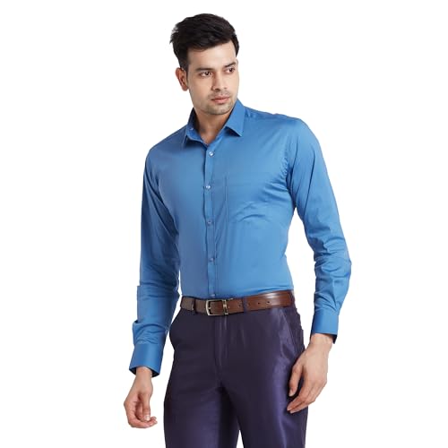 Image of Park Avenue Men's Solid Pattern Slim Fit Cotton Blend Full Sleeve Semi Cut Away Collar Formal Shirt