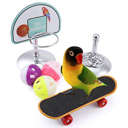 Mogoko 3 Pcs Bird Training Toys Set Basketball/Stacking Ring/Skateboard
