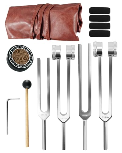 Black Handle Tuning Forks Set 128Hz 136.1Hz 256Hz 384Hz, Aluminum