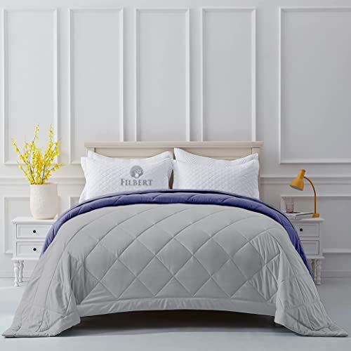 Image of Filbert Reversible Microfiber 300 Tc 250 Gsm Diamond Stitch Double Bed Comforter Blanket For All Season Light Weight (90 inch X 100 inch Inches /228Cm X 254Cm) - Comforter Double Bed | Silver /Medium Blue