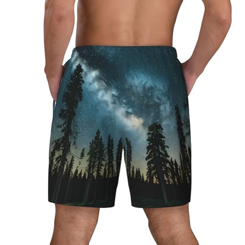 Night Sky with Trees Print Men Hawaiian Shorts Quick Dry Swim Trunks Surfing Beach Vacations Summer Activity4