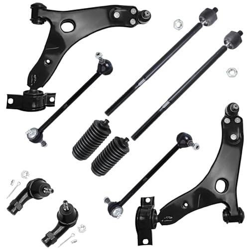 Image of Detroit Axle - Front End 12pc Suspension Kit for 2000-2004 Ford Focus 2001 2002 2003, 2 Ready Struts, 2 Lower Control Arms Ball Joints, 4 Inner & Outer Tie Rods, 2 Sway Bar Links, 2 Boots Replacement