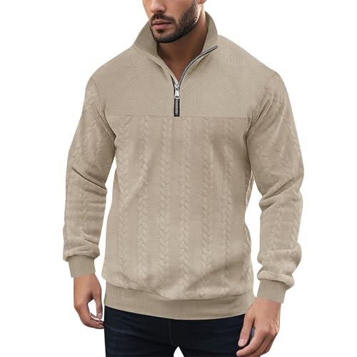 Men's Quarter Zip Sweatshirt Pullover Long Sleeve Casual Slim Fit Sweaters Fashion Solid Polo Sweater