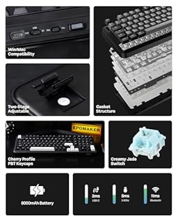 EPOMAKER TH99 Tastiera Meccanica Wireless Tri-Mode, Tastiera Personalizzata hot-Swap, Tastiera da Gioco RGB con Numpad per PC/Mac/Office (Nero, Creamy Jade)