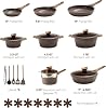 Set de Ollas y Sartenes CAROTE de 26 Piezas, Antiadherente | Set de Cocina para Inducción, Diseño de Textura Especial, Ultra Duradero, Fácil Liberación de Alimentos, Calentamiento Uniforme, con Sartenes 4