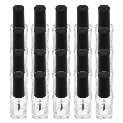 Flacons de vernis à ongles en verre 15 ml carrés avec pinceau pour manucure - Lot de 20